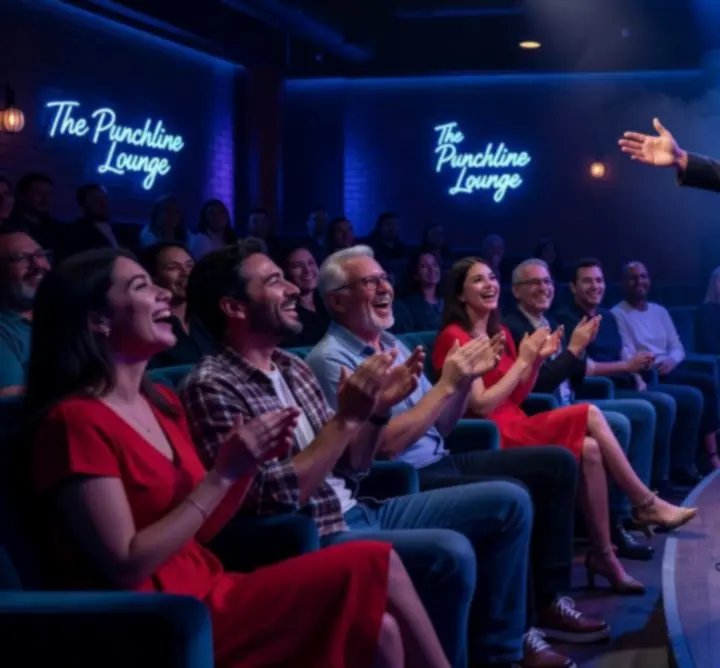 Vendég humorista a City Show Place stand-up színpadán, modern világítással